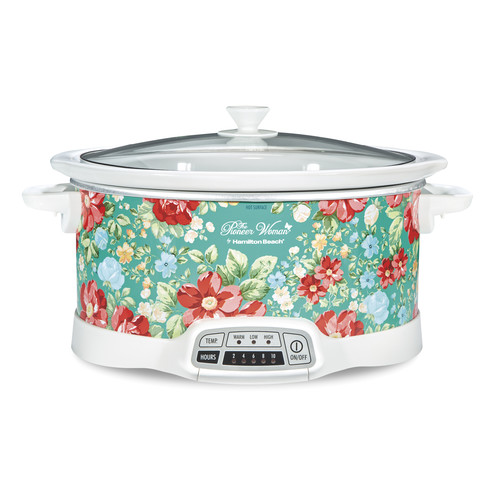 Slow Cooker Lid Strap-black and Turquoise Floral on White 