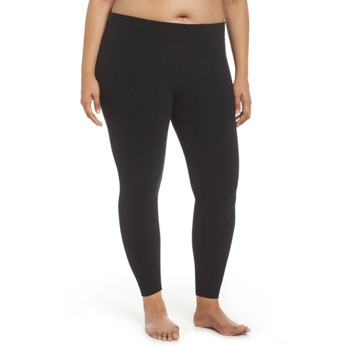 Spalding Women Leggings 1X Plus Black Yoga Side Pockets Cropped