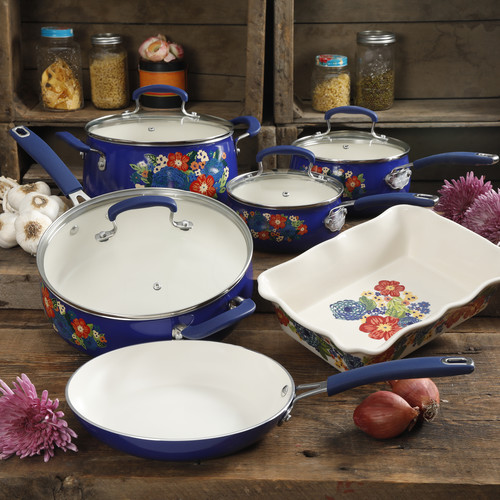 The Pioneer Woman Dazzling Dahlias Ceramic Nonstick 10-Piece Cookware Set  Reviews 2023