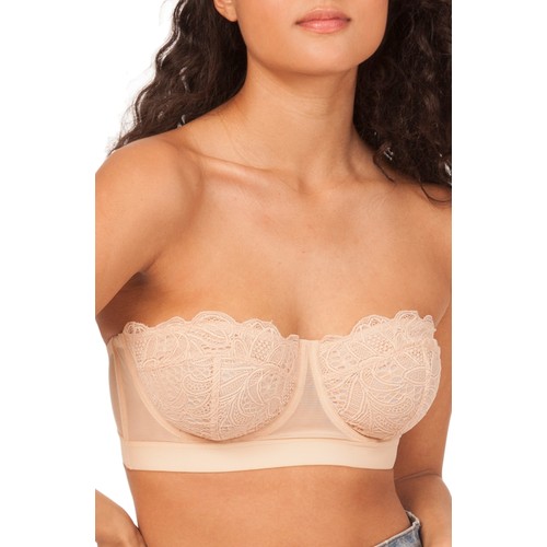  Womens Strapless Bra Silicone-Free Minimizer Bandeau Plus  Size Unlined Taupe Tan 36A